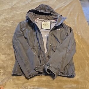 Hollister Womens Large Gray Hooded Jacket